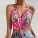 Women's Sexy Printed Knotted Sleeveless Halter Neck Camisole Top Resort Style European And American New 2025_ecoleips.com