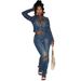 CM9528 Women's Western Style Stretch Casual Denim Suit European American Fashion Washed Burnished Finish Two-piece Outfit_ecoleips.com