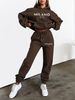 Women's Autumn And Winter Casual Fashion MILANO ITALY Letter Printed Thick Fleece Warm Hooded Sweatshirt+sports Pants Set-733_ecoleips.com