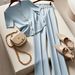 Women's Blue Two Piece Pants Set Trendy Sophisticated Summer Outfit Spring/Autumn Seasonal Sophisticated Style_ecoleips.com