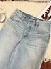 Women's Light Blue Washed Cotton Straight Leg Jeans Cat Whiskers Gardener Style Regular Fit Solid Denim Jeans For Spring/Autumn_ecoleips.com