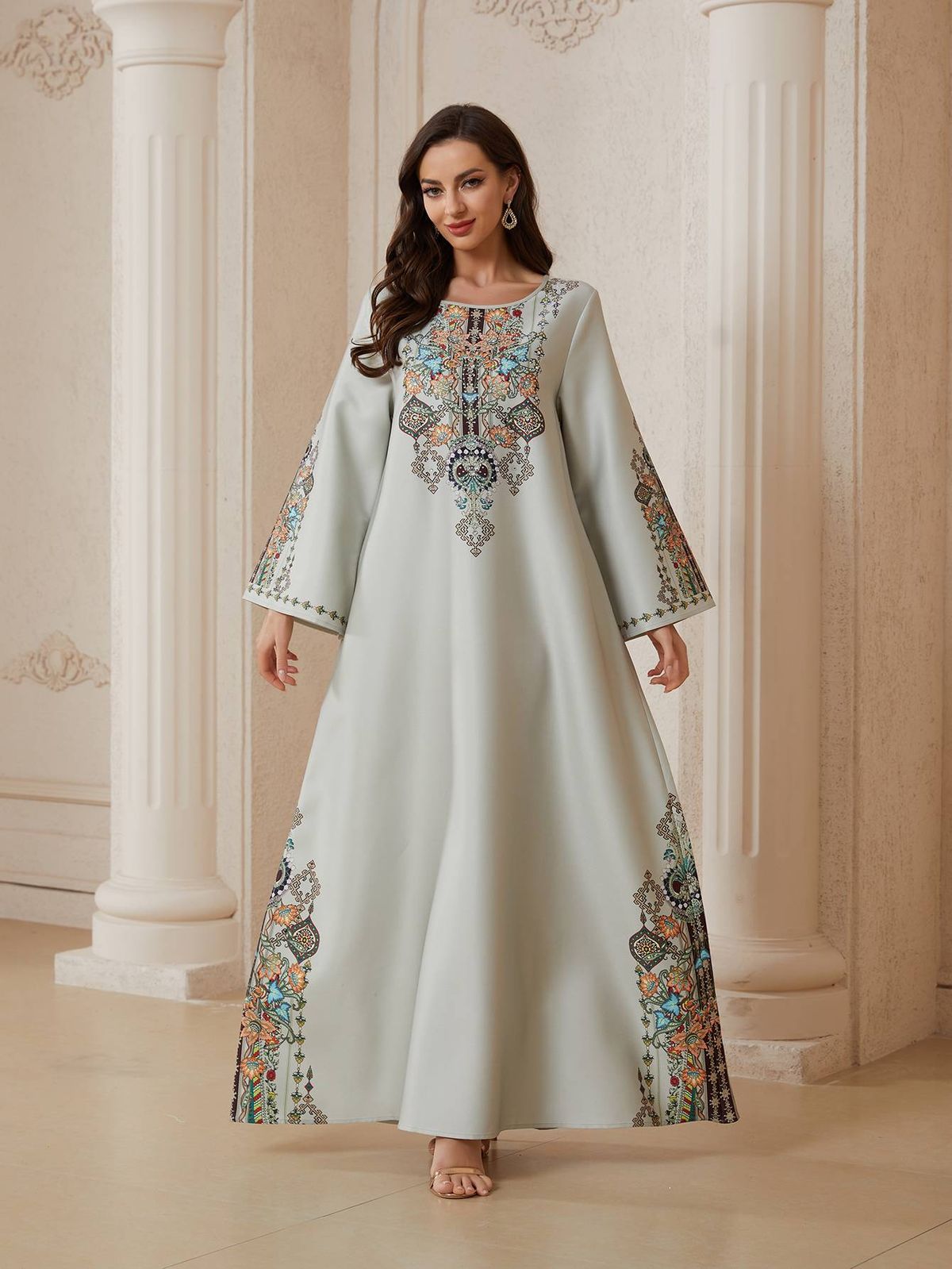 Cross-Border Turkish Print Robe Dress, Ethnic Style Evening Gown, Unique Design Long Robe, Perfect For Special Occasions_ecoleips.com