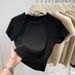 Women's Clothing Round Neck Wide Striped Short Sleeved Knitted Sweater Women's T Shirt Autumn New Slim Temperament Short Sweater Tops Women_ecoleips.com