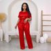 Women's Sequined Solid Color Two Piece Set Short Sleeved Trousers International Station Spring Summer New_ecoleips.com