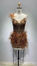 Gorgeous Sequin Embroidered Feather Strap Dress Goddess Birthday Party Stage Performance Evening Gown_ecoleips.com