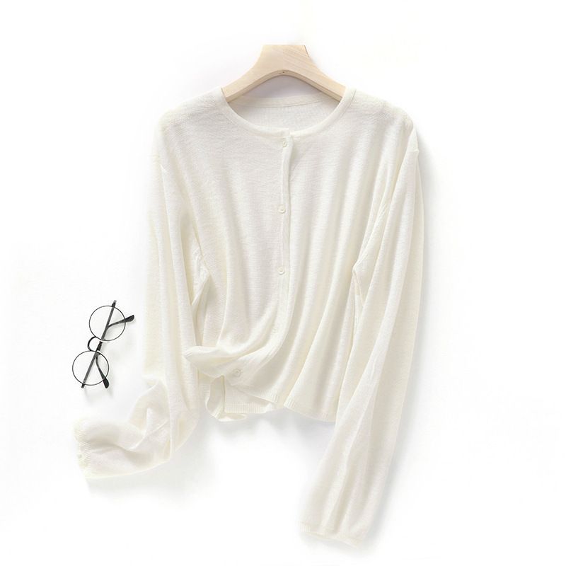 25 Bamboo Knot Linen Knitted Cardigan Women's Thin Round Neck Ice Silk Jacket Loose Outer Shawl Air Conditioning Shirt_ecoleips.com