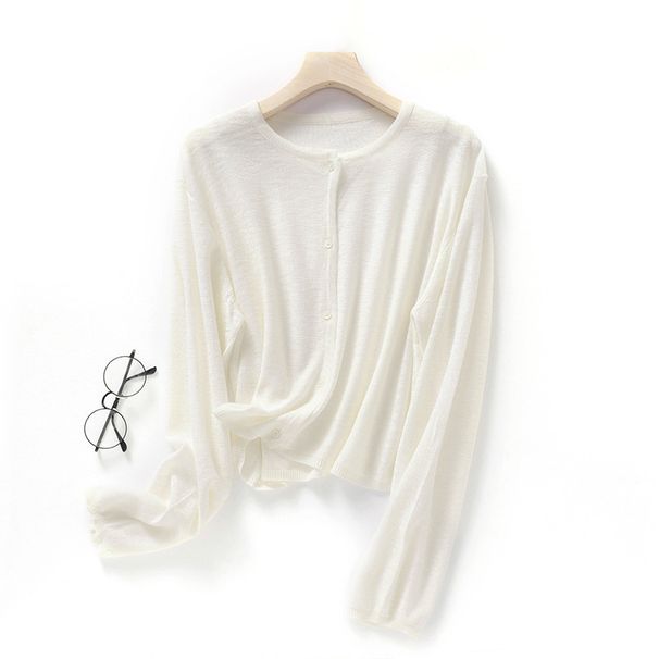 25 Bamboo Knot Linen Knitted Cardigan Women's Thin Round Neck Ice Silk Jacket Loose Outer Shawl Air Conditioning Shirt_ecoleips.com