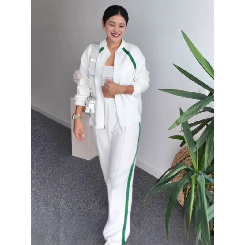 Women's Casual Two-Piece Set Spring Stripe Color Block Lounge Pants Outfit - Comfortable Stretchy Polyester Jogger Suit For Sports Travel Daily Wear_ecoleips.com
