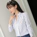 2025 Loose Striped Stand Collar Shirt Long Sleeve White Women's Summer Autumn New Top Printed_ecoleips.com