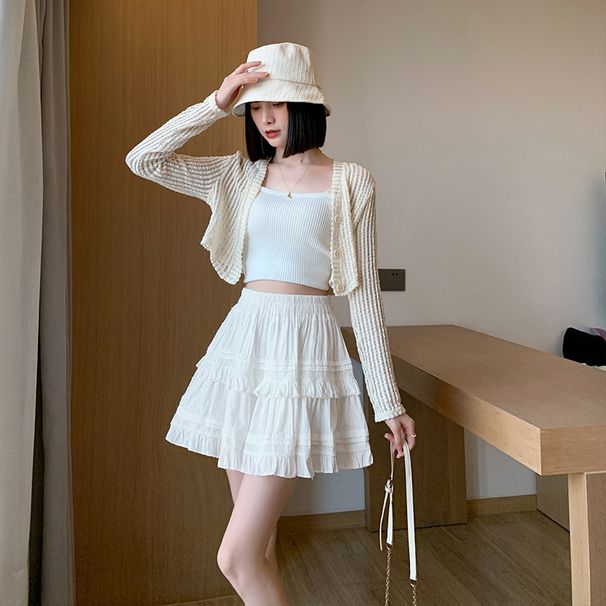 Lace Cake Skirt Women's Spring And Summer New Style Skirt College Style White Short Skirt Age Reducing High Waist Temperament Elegant Skirt_ecoleips.com