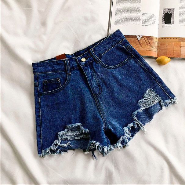 Denim Shorts Women's High Waist Hole Loose Wide Legs 2026 Summer New Student Versatile Internet Celebrity A Word Hot Pants_ecoleips.com