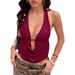 Women's Slim Fit Halter Neck Camisole Backless Deep V Top Hollow out Sexy Style for Autumn Winter Vacation Fashion_ecoleips.com
