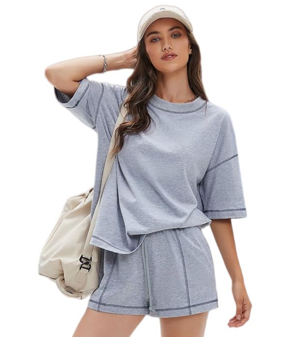 Women's 2-Piece Cotton Shorts Set, Casual Summer T-Shirt And Shorts Lounge Set For Home And Outings_ecoleips.com