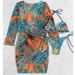 Women's Printed Drawstring Mesh Cover-Up Bikini Set 3-Piece Swimsuit With UPF Protection_ecoleips.com