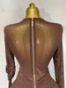 Elegant Brown Mesh Fold Long Sleeve Bodycon Dress Women Evening Party Club Sexy Perspective Fashion Luxury Birthday Dresses EYC8_ecoleips.com