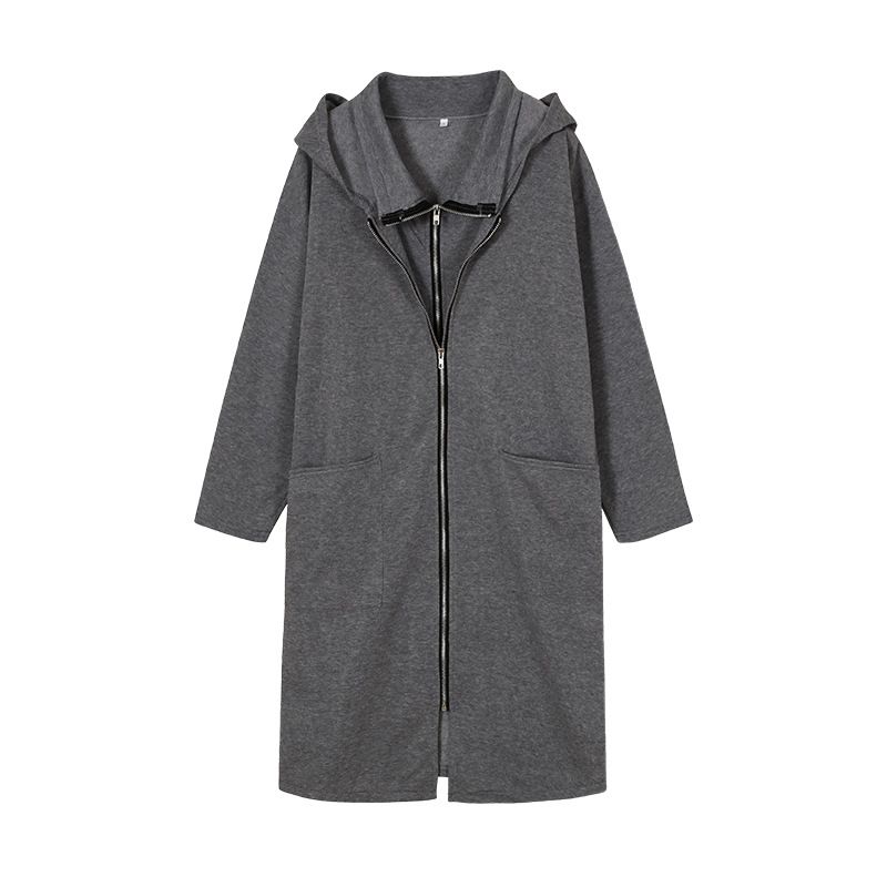 Women's Clothing Hooded Pocket Sweatshirt Zipper Mid Length Two Piece Loose Jacket Women_ecoleips.com