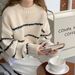 girl Korean Soft Cozy College Style Sweater For Women, New Autumn And Winter Striped Knit Pullover, Round Neck, Outerwear Top_ecoleips.com