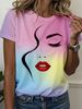 Women's T-Shirt Abstract Face Line Art Graphic Print Tops Casual O-Neck Short Sleeve Tee Summer Outdoor Fashion Female Clothing_ecoleips.com