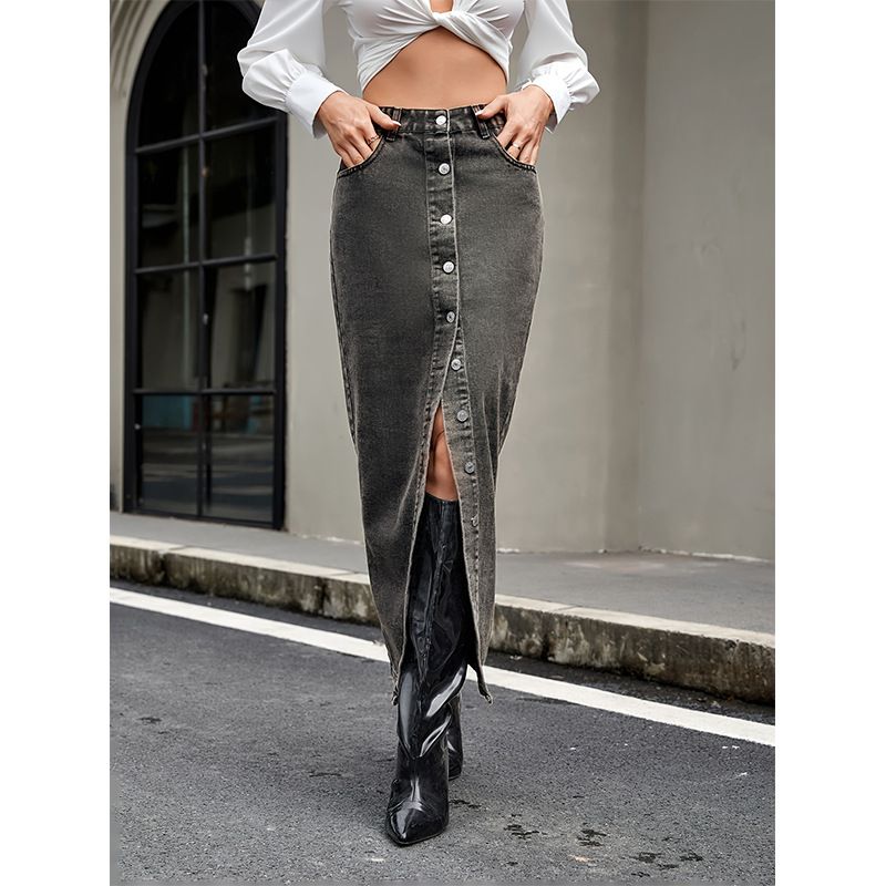 Women's Clothing Retro Trend Multi Button Denim_ecoleips.com