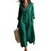 Women's Solid Color Lapel Long Sleeve Shirt Dress Cotton Linen Spring/Summer Lazy Style Fashion_ecoleips.com