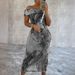 Women's Clothing Sexy One Shoulder Printed Sleeveless Elastic Hip Dress_ecoleips.com