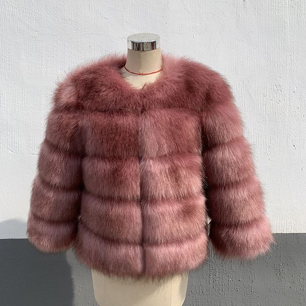 Women's Clothing Fox Fur Patchwork Fur Coat Winter Imitation Fashion Women's Faux Fox Fur Trim Faux Fur Coat Winter Fashion Warm Long Sleeve Jacket_ecoleips.com