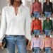 Women's V Neck Lace T-Shirt Long Sleeve Casual Solid Color Autumn/Winter Fashion Blouse European American Style_ecoleips.com