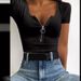 Women's Short Sleeve T-Shirt With Ribbed Zipper Detail – Stylish Casual Summer Top For Work & Leisure – Slim Fit Round Neck Tee In White & Gray_ecoleips.com