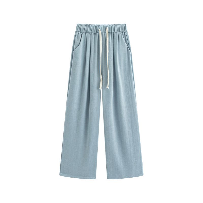 Suitable For All Seasons Apricot Linen Wide-Leg For Women, Summer High-Waisted Relaxed Fit Casual With Draping Effect, Extended Cotton-Linen_ecoleips.com