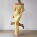 Women's Clothing Printing Pleated Sexy Tight Fitting Slit Square Neck One Line Dress_ecoleips.com