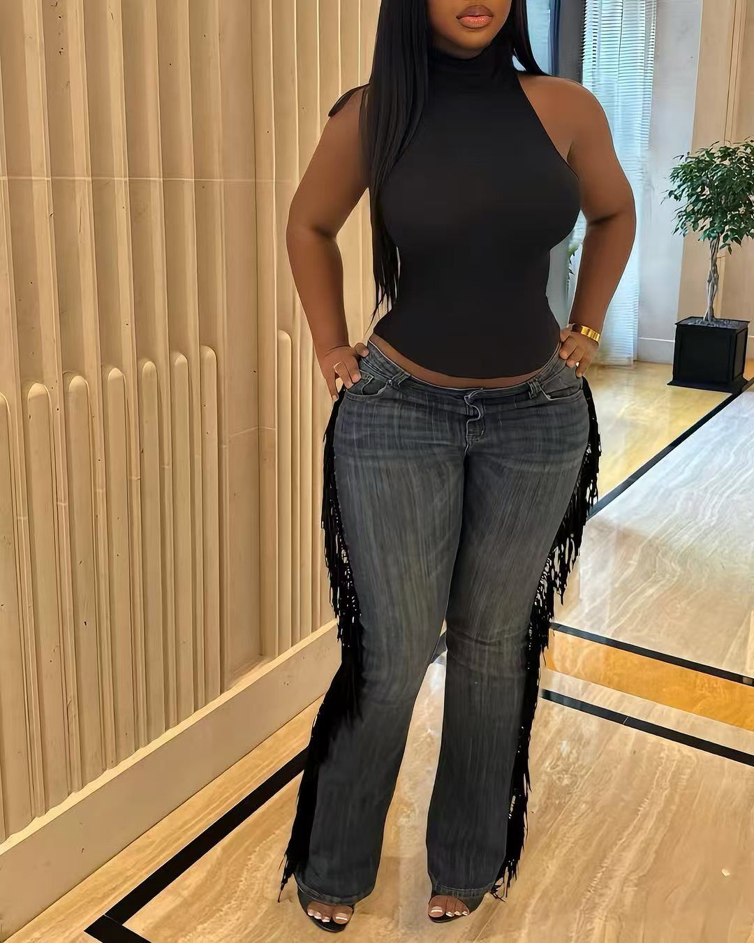 Y5270 European And American Women's Fashion Retro Fringed High-waisted Straight-leg Jeans_ecoleips.com
