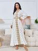 Women's Clothing Middle Eastnew fashion women's Muslim home robe white bronzing elegant V neck dress_ecoleips.com