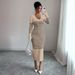 Women's Clothing Elegant Striped Midi Dress High Waist Slim Fit Long Sleeve Work Dress Wrinkle-Free Polyester(White/Navy/Black/Khaki/Beige, S-XL_ecoleips.com