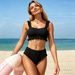 Voya 2026 European American Bikini Sexy Backless Strap Swimsuit With Ribbed Stripes And Ruffles, Slimming_ecoleips.com