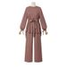 H730 Muslim Women's Solid Color Drawstring Tie Two-Piece Set Round Neck Top Wide-Leg Pants Elegant Ladies Suit_ecoleips.com