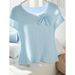 Women's Clothing French light blue ice silk short sleeved knitted sweater tops for women in early spring_ecoleips.com