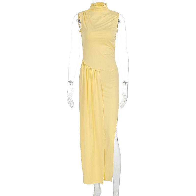 New Fashion Elegant Bodycon Dress Cinched Waist Pleated With Detachable Flowy Ribbon Side Slit Evening Casual Dress_ecoleips.com