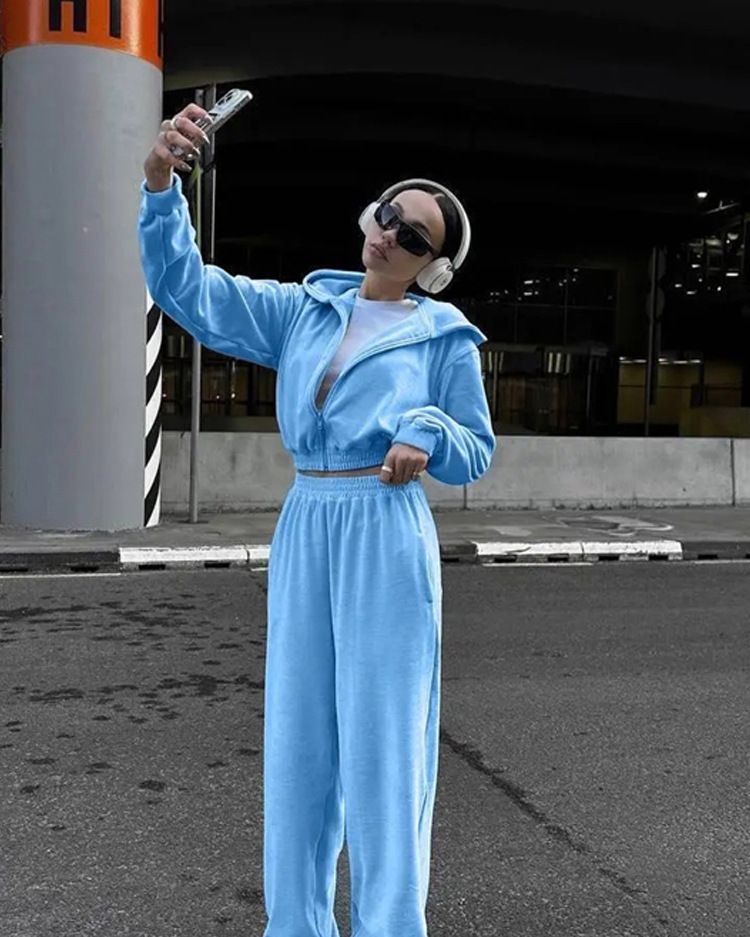 Women's Clothing Casual Suits Long Sleeved Hooded Cardigan Elastic Trousers Two Piece Suit_ecoleips.com