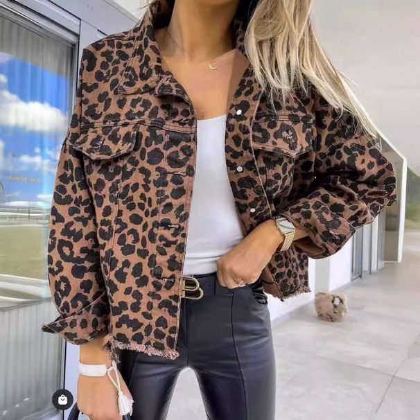 Leopard Print Denim Jacket – Vintage Distressed Biker Jacket For Women (Oversized, S-XL)_ecoleips.com