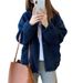 Faux Shearling Bomber Jacket For Women – Oversized Fleece-Lined Winter Coat With Glitter Accents, M-2XL (Navy/Khaki)_ecoleips.com
