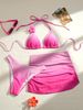 Women's Clothing Three Piece Bikini Set Swimwear With Cross Hair Ribbon Gradient Color Apron Sexy Vacation Look_ecoleips.com