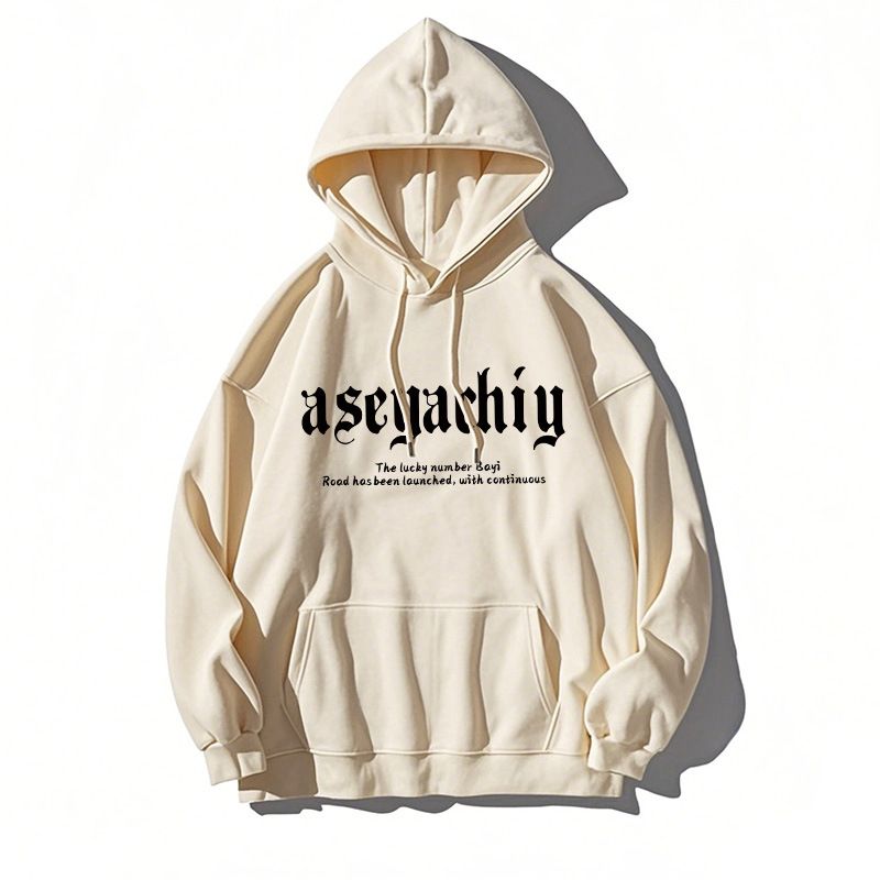 Men's off Shoulder Fleece Lined Sweatshirt Heavyweight Hooded Top Trendy American High Street Sports Jacket for Autumn/Winter_ecoleips.com