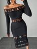 Maxi Dress Spring Summer Women Black Off-the-shoulder Long Sleeve Lace Cutout Bodycon Sexy Party Date Dress_ecoleips.com