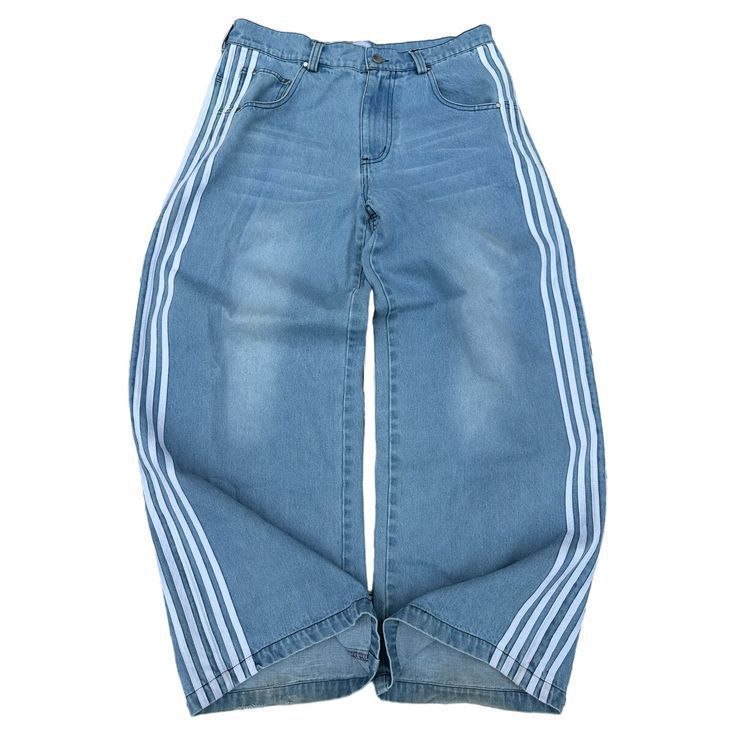 Women's Clothing Retro Personality Street Jeans Striped Design Straight Wide Leg Pants Loose Casual Pants_ecoleips.com