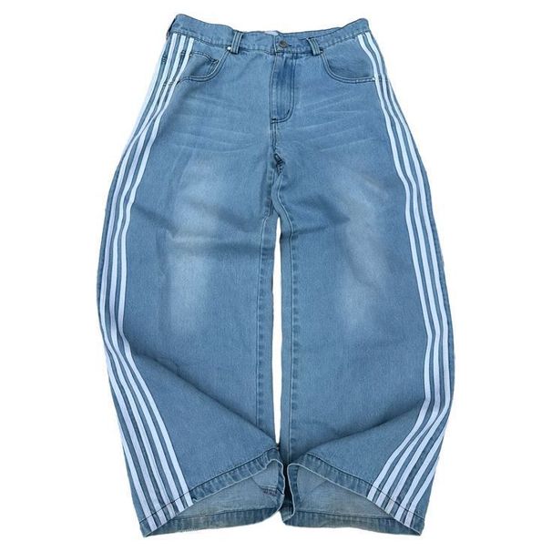 Women's Clothing Retro Personality Street Jeans Striped Design Straight Wide Leg Pants Loose Casual Pants_ecoleips.com