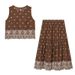 Women's Spring Fashion Casual Loose Top And Skirt Set Hollow Out Embroidered Design Elastic Waist Full-Length Pants_ecoleips.com