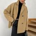 Woolen Coat Medium And Long Loose Thickened Brown Double-breasted Woolen Coat Women's Clothing_ecoleips.com