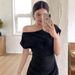 Plu Size Fat MM Pure Deire Off-Shoulder Short Sleeve Women Spring Summer New Wait Slimming High-End Bodycon Long_ecoleips.com