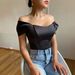 Summer Strapless Vest Herringbone Waist Cinching Satin off Shoulder Top Women's Clothing European American Style Resort Wear_ecoleips.com