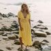 Voya 2026 Summer New Backless Lace-Up Long Dress With Lace V-Neck, Puff Sleeves, And Irregular Hem For Vacation_ecoleips.com